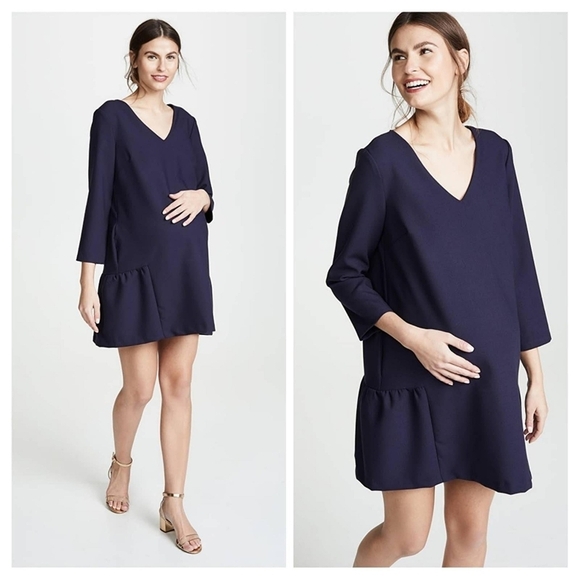 Hatch Women XS Navy Blue Ruffle Mini Dress with Pockets Shift Maternity - Picture 1 of 7